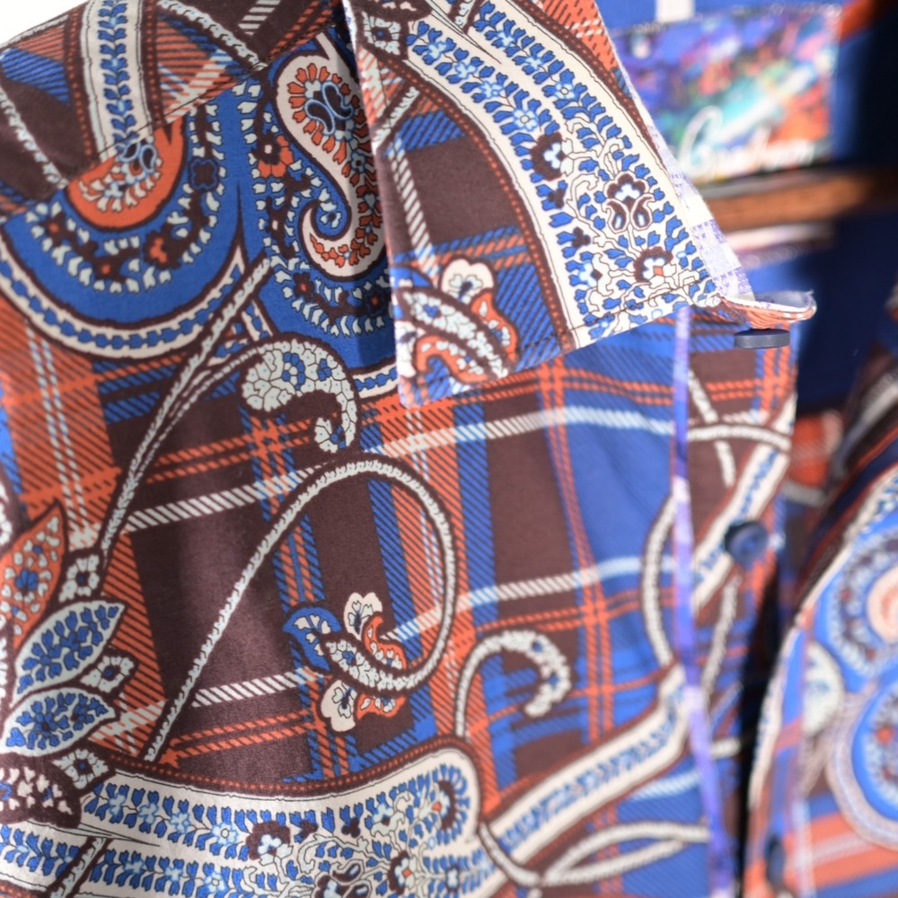Robert Graham Mens Paisley Plaid Button Down Shirt Blue Orange Classic Fit L - Picture 7 of 13